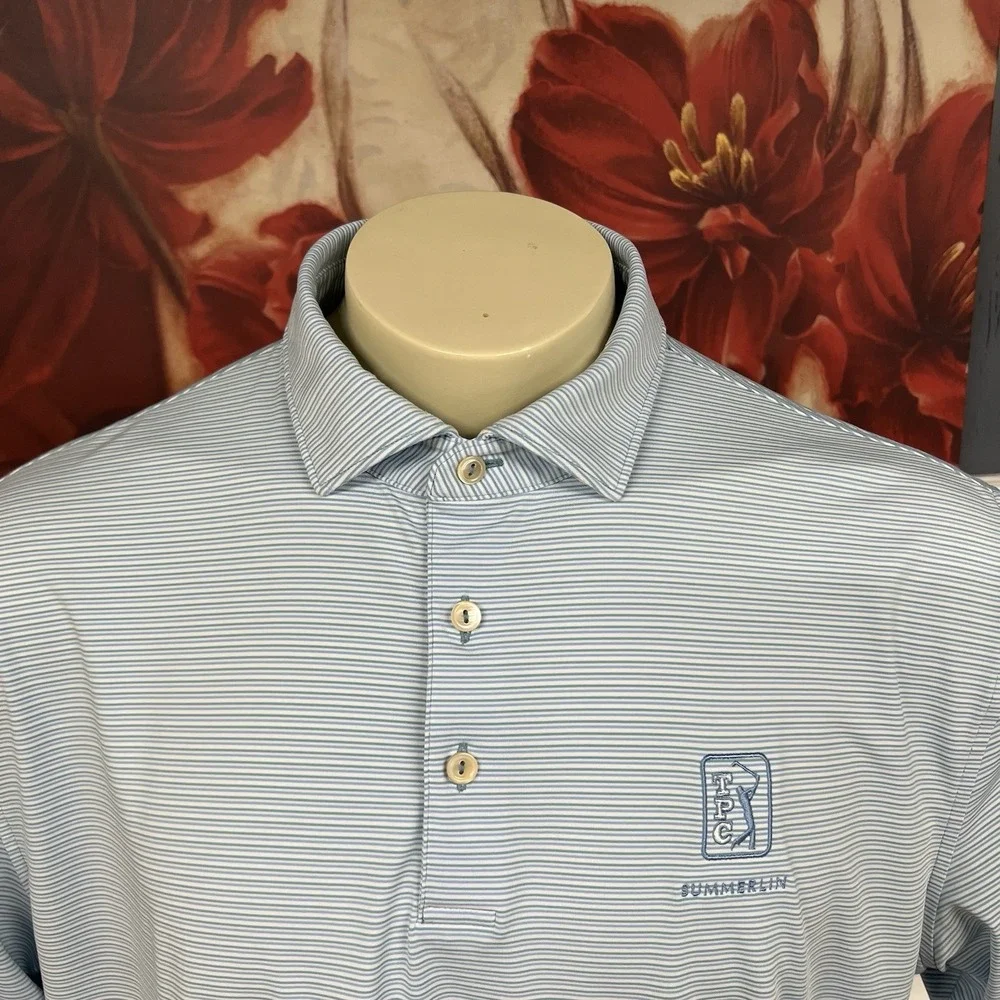 Peter Millar Summer Comfort Polo Golf Shirt Mens XL Loose Fit Blue Striped